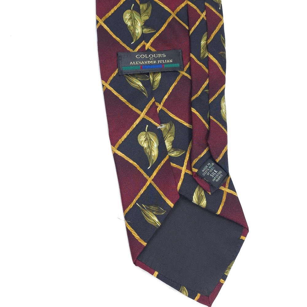 Colours by Alexander Julian Silk Tie Leaf Diamond Burgundy Mens OS Dark Academia